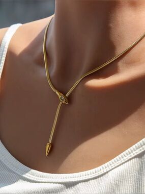 18K Gold Plated Y-Drop Snake Necklace